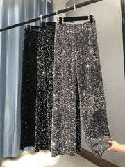 Sequin Wide Leg Pants Women Sparkly Trendy Elegant Party Club Night Out Fashion Trousers