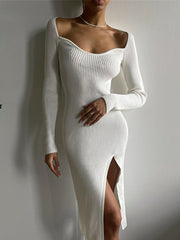 Solid Knit Pleated Maxi Dress Women Elegant Casual Everyday Winter Fashion Dress