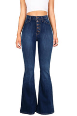 High Waist Flare Jeans Women Skinny Bell Bottom Multi Button Denim Casual Fashion Trousers