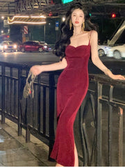 Spaghetti Strap Midi Dress Women Slim Elegant Evening Party Casual Chic Fashion Dress