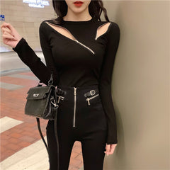 Knitted Sweaters Sexy Zipper Slim Fit Women's Sweater