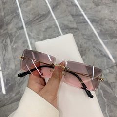 Rimless Rectangular Sunglasses Retro Vintage Eyewear Metal Frame