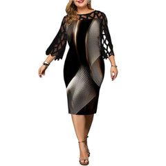 Plus Size Elegant Midi Party Dress Women Casual Chic Evening Fashion Dress