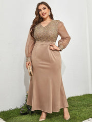 Plus Size Long Sleeve Formal Evening Maxi Dress Women Elegant Wedding Guest Party Fashion