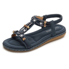 Rhinestone Beaded Flat Wedge Sandals Women Open Toe Non-Slip Casual Summer Fashion Shoes