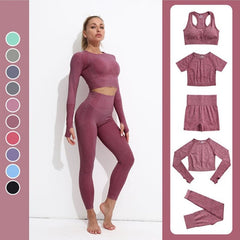 High Waist Yoga Set Women 2-Piece Long Sleeve Crop Top Leggings Gym Workout Fitness Fashion