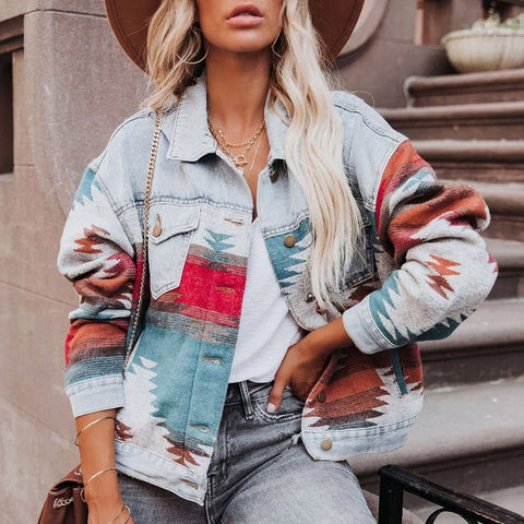 Long Sleeve Retro Denim Jacket Women Casual Vintage Streetwear Outerwear Fashion