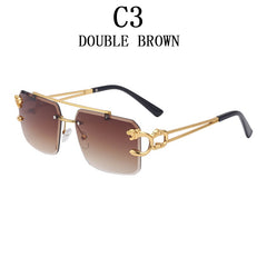 Retro Rimless Sunglasses Square Fashion Shades Tinted Lens Metal Frame Steampunk Glasses