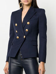 Double Breasted Blazer Women Slim Fit Gold Button Chic Elegant Office Casual Fashion Jacket
