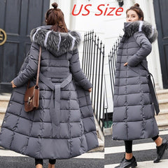 Fur Collar Long Coat Women Warm Fashion Casual Elegant Winter Outerwear Fashion