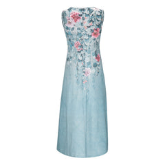 Floral Pleated A-Line Dress Women Sleeveless Loose Casual Beach Vacation Spring Summer Fashion