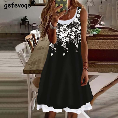 Plus Size Floral Print Vintage Midi Dress Women Loose Casual Elegant Summer Fashion Dress