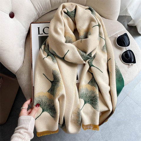 Cashmere Scarf Women Warm Print Shawl Thick Blanket Soft Stole Elegant Winter Fashion Accessory