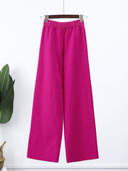 Lapel Knit Sweater & Wide Leg Pant Set Women Solid Loose Casual Winter Fashion Outfit