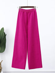 Lapel Knit Sweater & Wide Leg Pant Set Women Solid Loose Casual Winter Fashion Outfit
