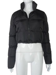 Short Puffer Down Jacket Women Stand-Up Collar Cardigan Warm Casual Winter Outerwear