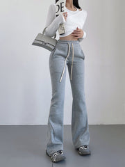 High Waist Flared Plush Sweatpants Women Elastic Casual Comfortable Winter Fashion Pants