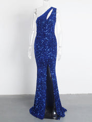 Royal Blue Hollow Out Velvet Cocktail Gown Women Shiny Elegant Party Wedding Guest Fashion