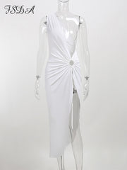 One Shoulder White Maxi Beach Cover Up Women Tunic Bikini Casual Summer Swimwear Fashion
