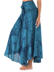 High Waist Boho Mandala Maxi Skirt Women Hippie Bandage Long Casual Summer Beach Vacation