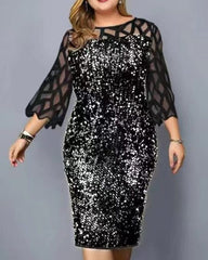 Plus Size Sequin Sparkly Midi Dress Women Elegant Party Club Evening Fashion Dress