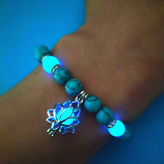 Glow in the Dark Bracelet Women Lotus Flower Charm Natural Turquoise Yoga Prayer Jewelry Gift