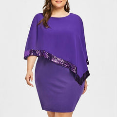 Plus Size Cold Shoulder Sequin Chiffon Dress Women Asymmetric Strapless Elegant Party Fashion