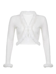 Y2K Knitted Sweater with Fur Single-Breasted Fur Collar Warm Cardigan Fluffy Fur