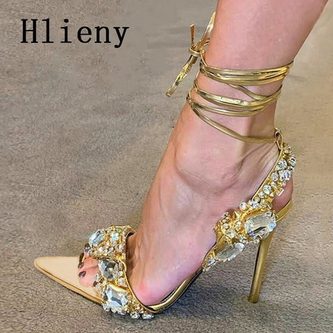 Rhinestone Stiletto Ankle Strap Sandals Women High Heel Open Toe Elegant Party Fashion Shoes