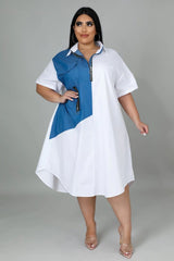 Plus Size Patchwork Zipper Shirt Dress Women Casual Everyday Summer Fashion Dress
