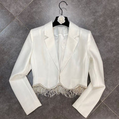 High Waist Rhinestone Tassel Suit Jacket & Mini Skirt Set Women 2-Piece Elegant Party Fashion