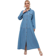 Plus Size Long Sleeve Vintage Shirt Dress Women Casual Comfortable Everyday Fashion