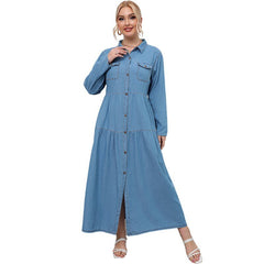 Plus Size Long Sleeve Vintage Shirt Dress Women Casual Comfortable Everyday Fashion