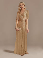 Women's Long Sleeve V-Neck Evening Dress Party Wedding Guest Prom Sequin Dress