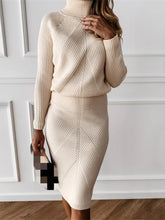 Turtleneck Loungewear Set Work From Home Knit 2 Piece Set Pencil Skirt and Pullover Sweater