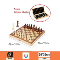 Wooden Magnetic Chess Set Folding Large Board 34 Pieces Portable Travel Game Gift Kids Adults