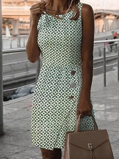 Plus Size Retro Sleeveless Dress Women Slim Fit Button Elegant Casual Spring Summer S-3XL