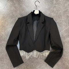 High Waist Rhinestone Tassel Suit Jacket & Mini Skirt Set Women 2-Piece Elegant Party Fashion