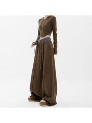 Wide Leg Velvet Sweatpants Women Elastic Waist Drawstring Loose Sports Casual Fashion Pants