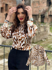 Long Sleeve Animal Print Satin Blouse Women Elegant Casual Office Spring Fashion Top