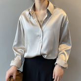 Vintage Fashion Silk Shirt Long Sleeve Loose Fit Blouse