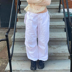 Y2K Wide Leg Parachute Cargo Pants Women Vintage Old School Casual Streetwear Fashion