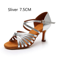Satin Latin Dance Shoes Women Professional Soft Sole Ballroom High Heel Authentic Fashion