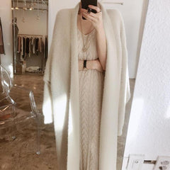 Wool Cashmere Cardigan Women Long Soft Loose Knitwear Over-the-Knee Elegant Winter Fashion Coat