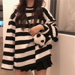 Striped Sweater Long Sleeve T shirt Streetwear for Women Oversized Striped Blouse Long Sleeve Grunge T-Shirt