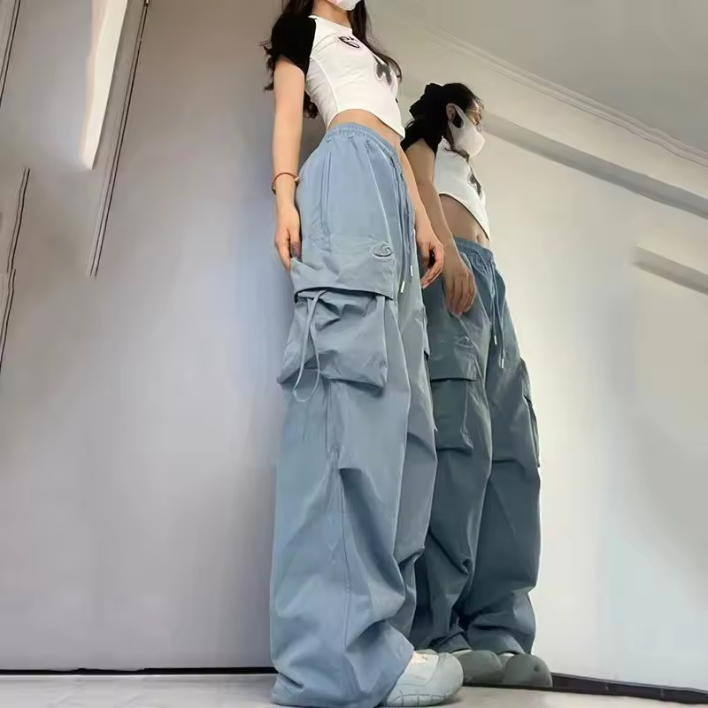 Women's Baggy Hip Hop Style Pants Wide Cargo Y2K Pants Parachute Pants