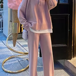 Warm Casual Knitted Pant Set Women's Long Sleeve Pullover & Elastic Waist Wide Leg Pants Sweater Set