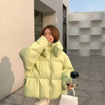 Women's Quilted Winter Jacket Fluffy Hooded Bread Down Jacket Thick Loose Short Puffer Coat Jacket