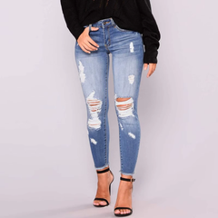 ModStreet Stylish Light Blue Ripped Distressed Jeans Slim/Tight Fit Stretch Material