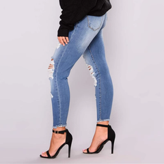 ModStreet Stylish Light Blue Ripped Distressed Jeans Slim/Tight Fit Stretch Material